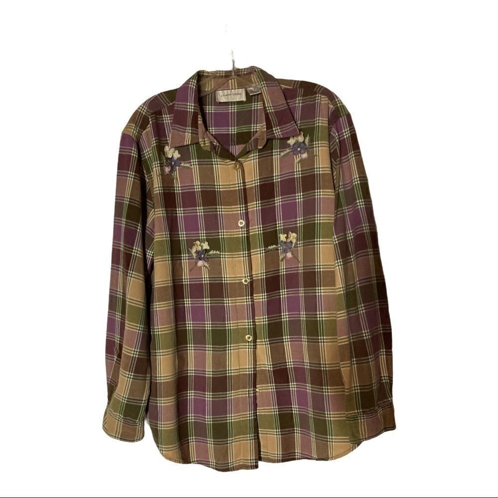 LEMON GRASS, Floral, Plaid, Women’s Top,XL‎